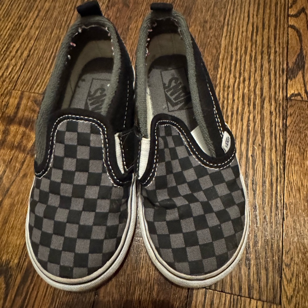 Vans Kids Black and Gray Checkered Slip-On Sneakers